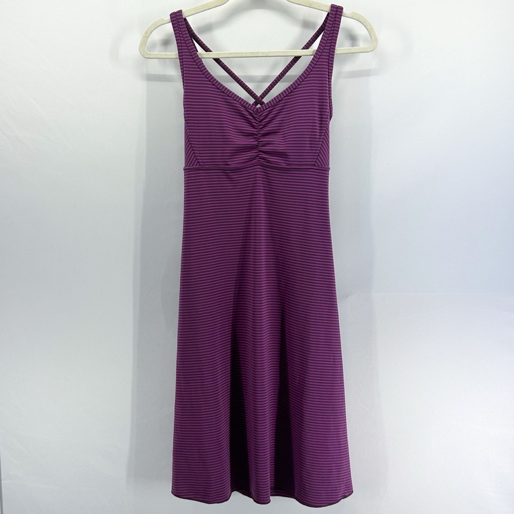 Prana Rebecca Purple Striped Active Mini Dress Built in Bra X-Small NWT